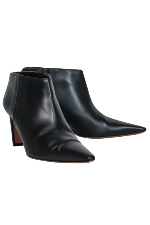 Altuzarra - Black Leather Pointed Toe Heeled Booties Sz 10