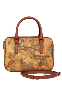 Alviero Martini - Brown Leather Crossbody Purse w/ Map Print