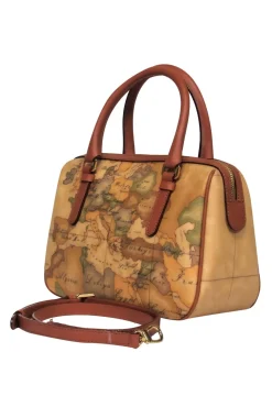 Alviero Martini - Brown Leather Crossbody Purse w/ Map Print