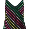 Amanda Uprichard - Black & Multicolor Velvet Striped Silky Tank Sz M