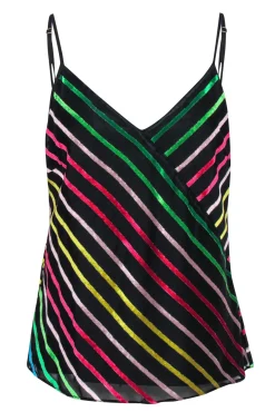 Amanda Uprichard - Black & Multicolor Velvet Striped Silky Tank Sz M