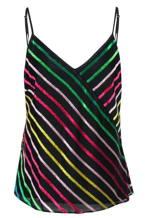 Amanda Uprichard - Black & Multicolor Velvet Striped Silky Tank Sz M