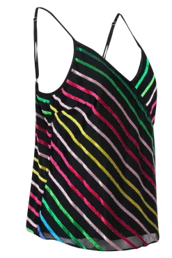 Amanda Uprichard - Black & Multicolor Velvet Striped Silky Tank Sz M