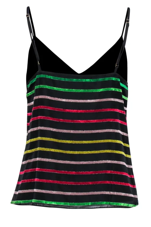 Amanda Uprichard - Black & Multicolor Velvet Striped Silky Tank Sz M