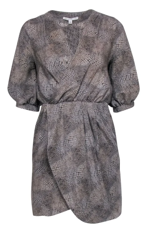 Amanda Uprichard - Grey & Tan Snake Print Silk Dress Sz S
