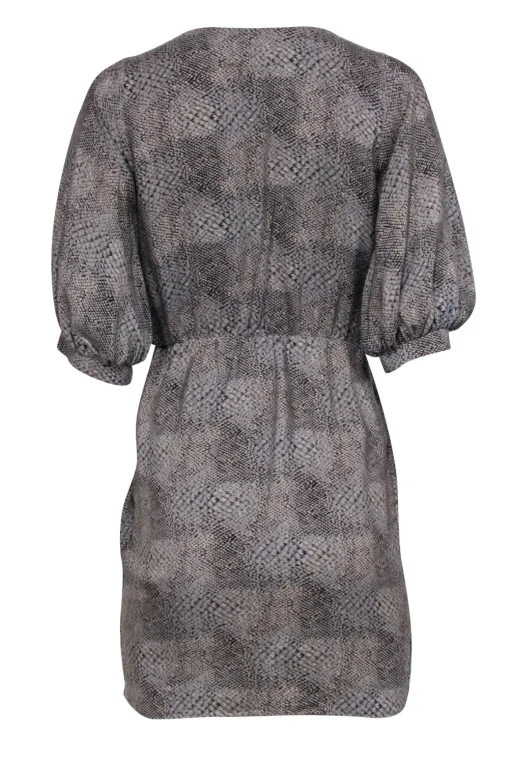 Amanda Uprichard - Grey & Tan Snake Print Silk Dress Sz S