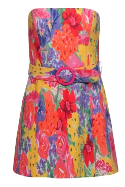 Amanda Uprichard - Multicolor Abstract Floral Print Strapless Mini Dress Sz S