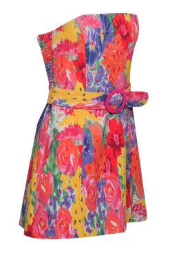 Amanda Uprichard - Multicolor Abstract Floral Print Strapless Mini Dress Sz S