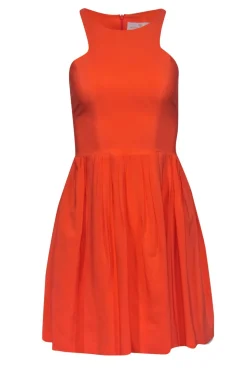 Amanda Uprichard - Neon Coral Silk Fit & Flare Dress Sz S