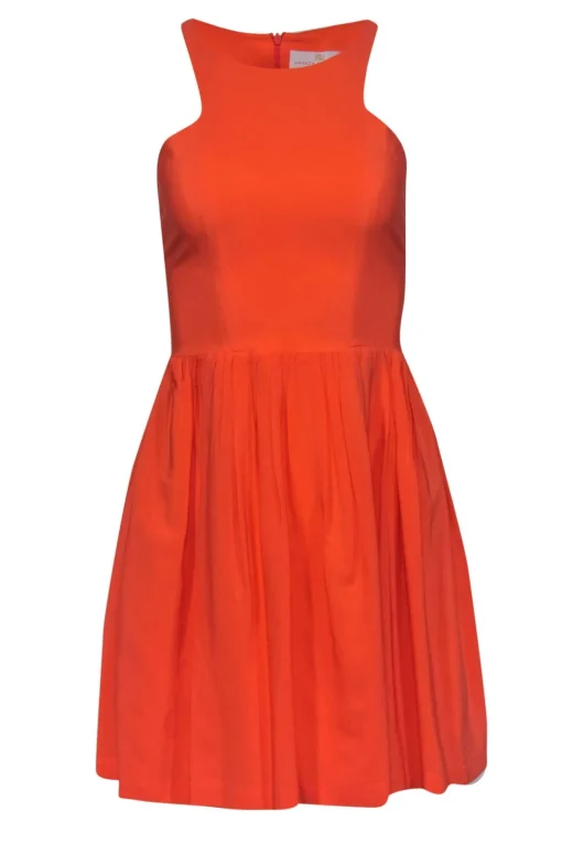 Amanda Uprichard - Neon Coral Silk Fit & Flare Dress Sz S