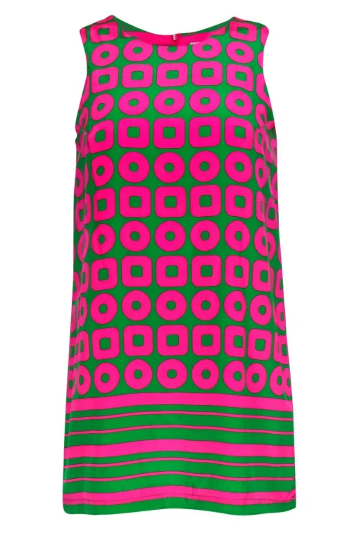 Amanda Uprichard - Neon Pink & Green Graphic Patterned Silk Shift Dress Sz S