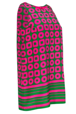 Amanda Uprichard - Neon Pink & Green Graphic Patterned Silk Shift Dress Sz S