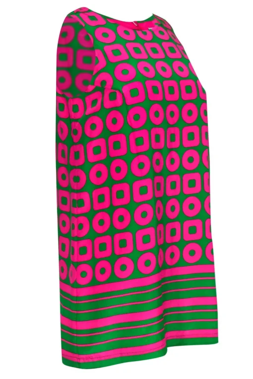 Amanda Uprichard - Neon Pink & Green Graphic Patterned Silk Shift Dress Sz S