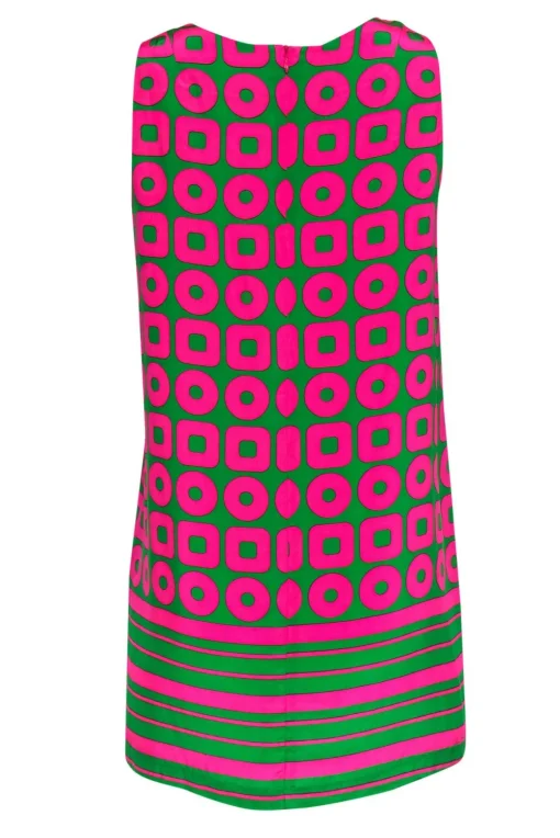 Amanda Uprichard - Neon Pink & Green Graphic Patterned Silk Shift Dress Sz S