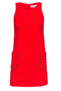 Amanda Uprichard - Red Mini Sheath Dress w/ Studded Pockets Sz P