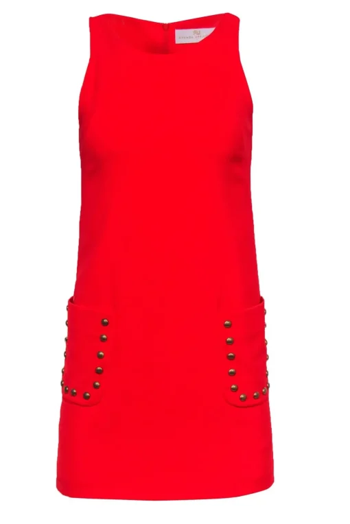 Amanda Uprichard - Red Mini Sheath Dress w/ Studded Pockets Sz P