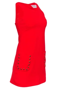 Amanda Uprichard - Red Mini Sheath Dress w/ Studded Pockets Sz P