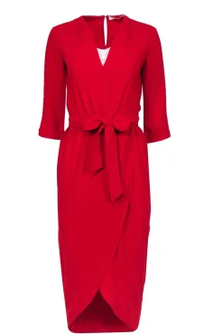 Amanda Uprichard - Red Quarter Sleeve Draped Belted Maxi Dress Sz P