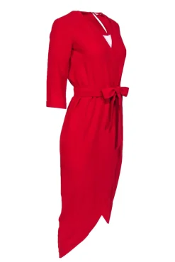 Amanda Uprichard - Red Quarter Sleeve Draped Belted Maxi Dress Sz P