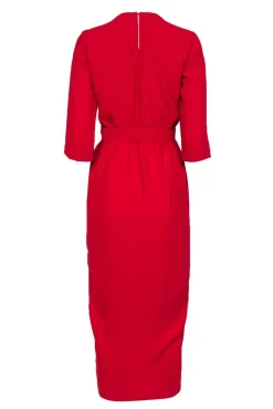 Amanda Uprichard - Red Quarter Sleeve Draped Belted Maxi Dress Sz P