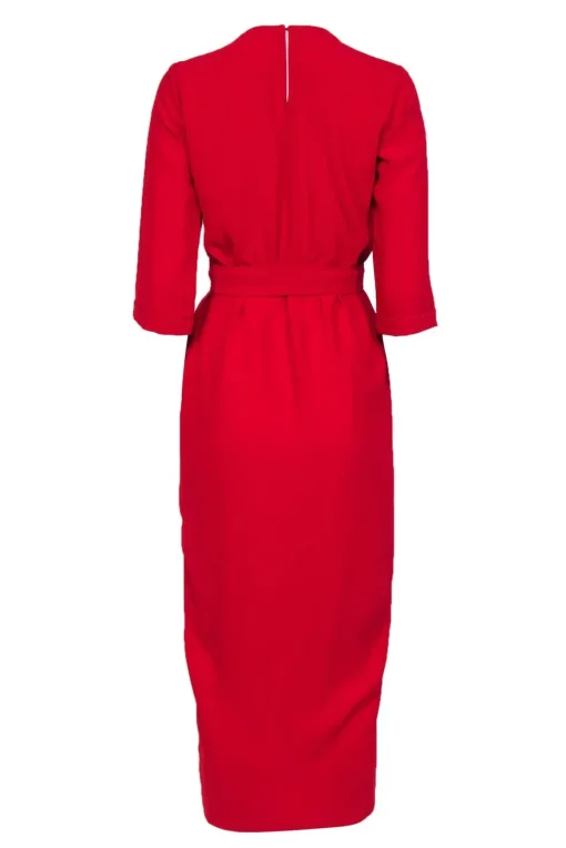 Amanda Uprichard - Red Quarter Sleeve Draped Belted Maxi Dress Sz P