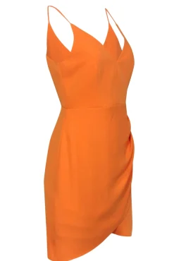 Amanda Uprichard - Sherbet Orange Sleeveless Ruched Sheath Dress Sz S