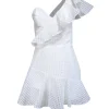 Amanda Uprichard - White Grid Print Ruffled One Shoulder Dress Sz XS