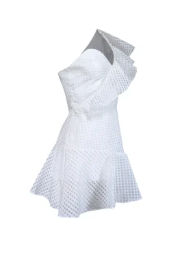 Amanda Uprichard - White Grid Print Ruffled One Shoulder Dress Sz XS