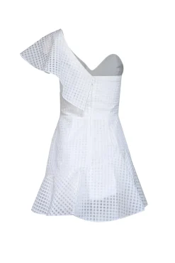 Amanda Uprichard - White Grid Print Ruffled One Shoulder Dress Sz XS