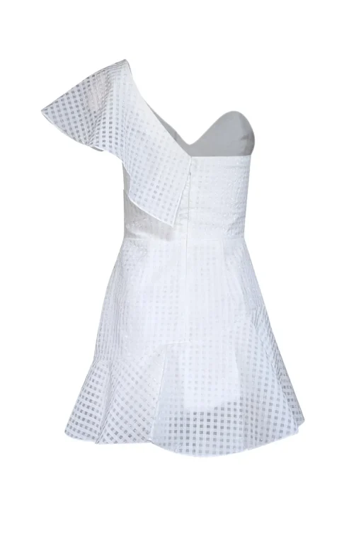 Amanda Uprichard - White Grid Print Ruffled One Shoulder Dress Sz XS