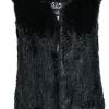 525 America - Black Rabbit Fur Open Vest Sz S/M
