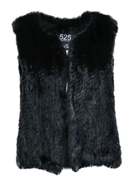 525 America - Black Rabbit Fur Open Vest Sz S/M