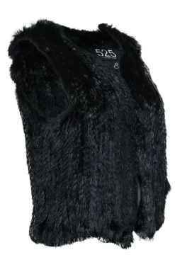 525 America - Black Rabbit Fur Open Vest Sz S/M