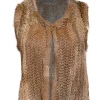 525 America - Light Brown Rabbit Fur Cropped Vest Sz M