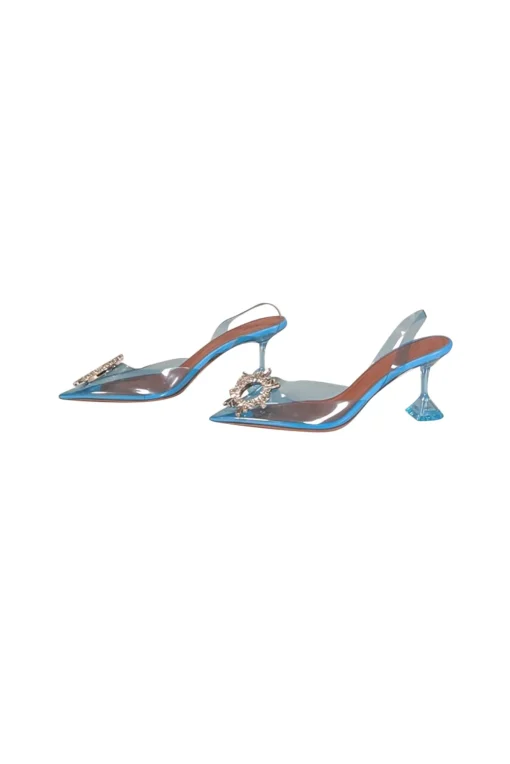 Amina Muaddi - Sky Blue Transparent "Begum 95mm" Pumps Sz 9.5