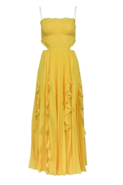 Amur - Yellow Sleeveless Pleated Side Cutout Maxi Dress Sz 0