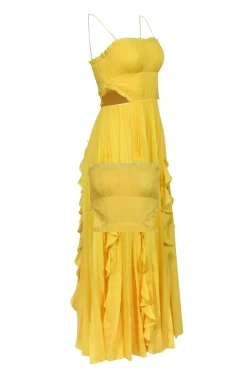 Amur - Yellow Sleeveless Pleated Side Cutout Maxi Dress Sz 0