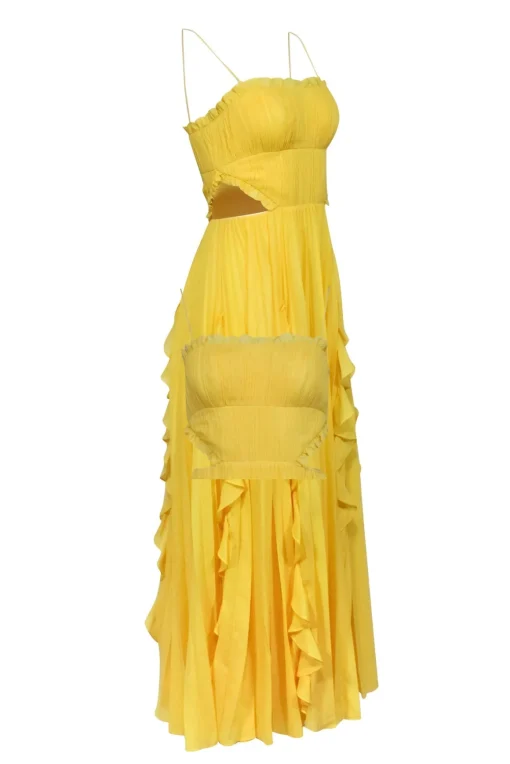 Amur - Yellow Sleeveless Pleated Side Cutout Maxi Dress Sz 0