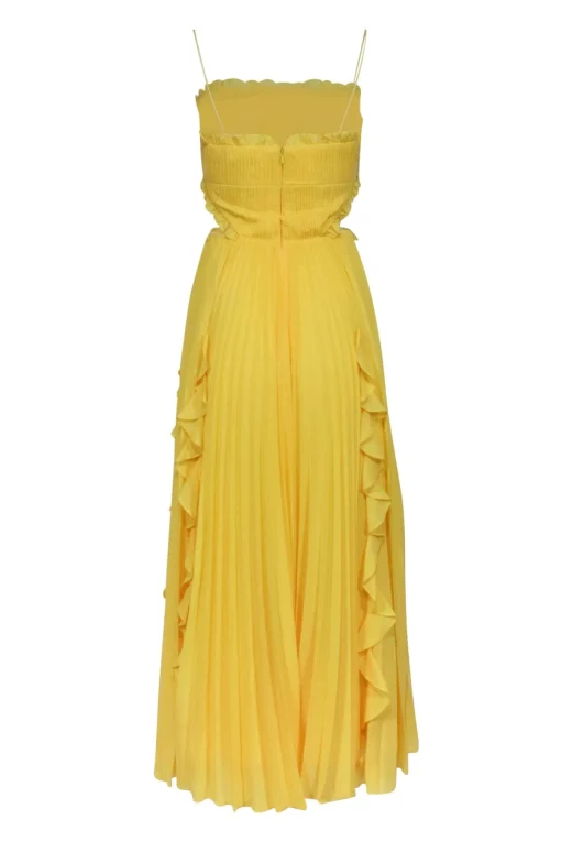 Amur - Yellow Sleeveless Pleated Side Cutout Maxi Dress Sz 0