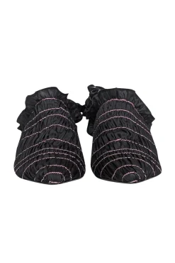 Amy Crookes - Black Smocked Ruffle Trim Strappy Back Heel Sz 6