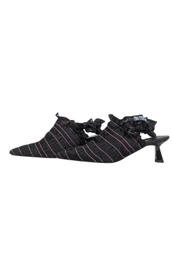 Amy Crookes - Black Smocked Ruffle Trim Strappy Back Heel Sz 6