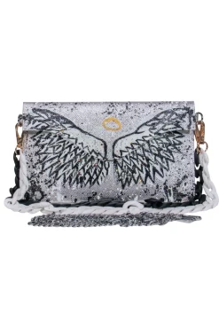 Anca Barbu - Silver Metallic Angel Wings Envelope Crossbody Bag