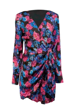 Andamane - Blue, Pink, & Purple Floral Print Wrap Dress Sz M