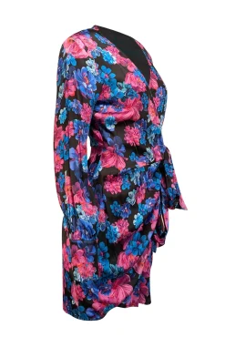 Andamane - Blue, Pink, & Purple Floral Print Wrap Dress Sz M