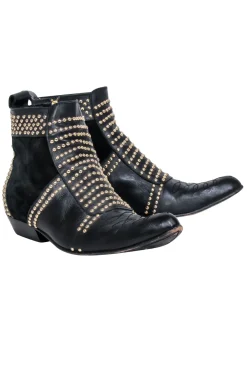 Anine Bing - Black Leather Studded Detail "Charlie" Short Boots Sz 9