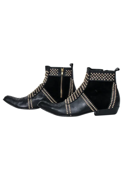 Anine Bing - Black Leather Studded Detail "Charlie" Short Boots Sz 9
