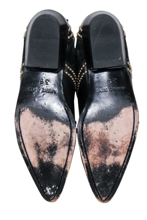 Anine Bing - Black Leather Studded Detail "Charlie" Short Boots Sz 9