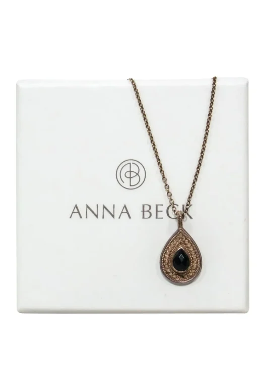 Anna Beck - Black Onyx 18K Gold Plated Teardrop Pendant Necklace