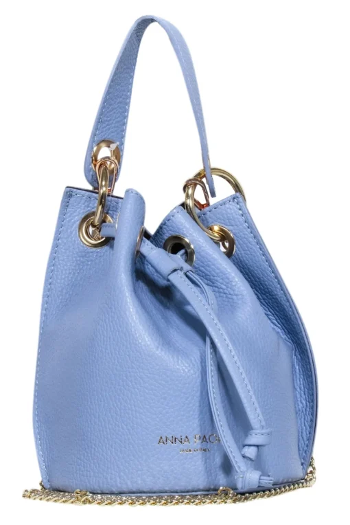 Anna Paola - Light Blue Pebbled Leather Bucket Bag