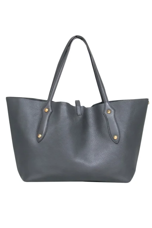 Annabel Ingall - Grey Pebble Leather Tote Bag w/ Gold-Toned Hardware